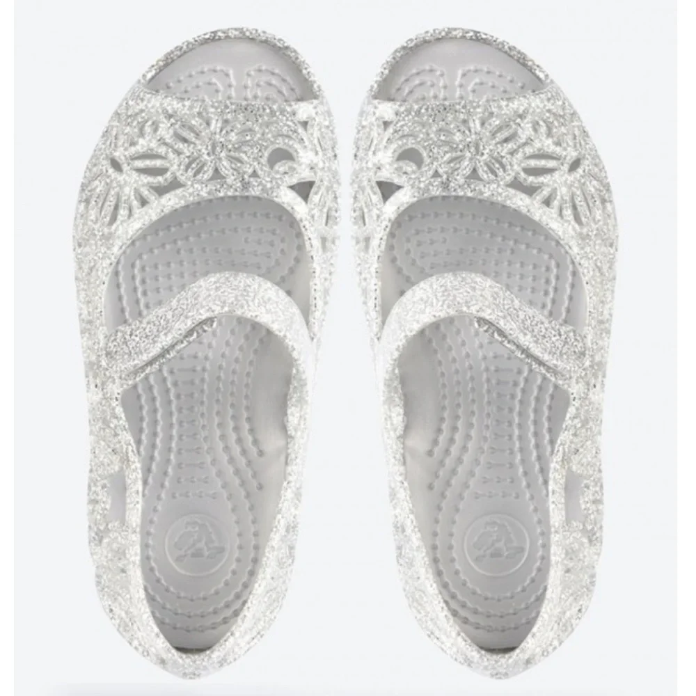 CROCS Kids Silver Glitter Beachy Mary Jane Water Shoes